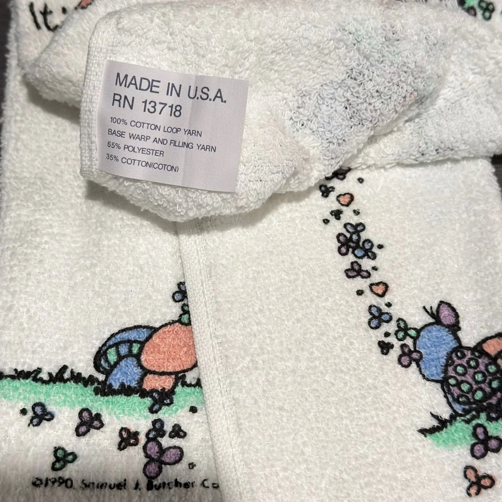 Vtg Precious Moments Hand Towels Set of 2 Leshner Mills White Fringe USA 1990
